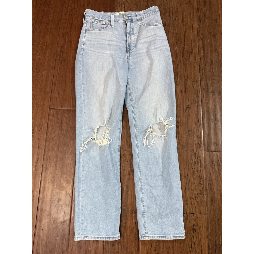Madewell The Perfect Vintage Straight Jeans Women's 27 Light Wash Distressed Rip